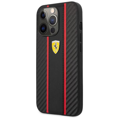Coque Ferrari Effet Carbone Noir Et Traits Rouges Iphone 14 Pro