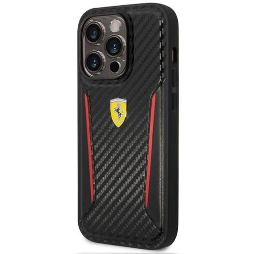 Coque Ferrari Effet Carbone Noir Et Rouge Iphone 14 Pro