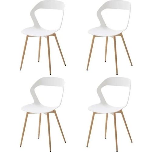 Lot De 4 Chaises - Chaise De Salle À Manger - Chaise Avec Pieds En Métal - Contemporain - Blanc