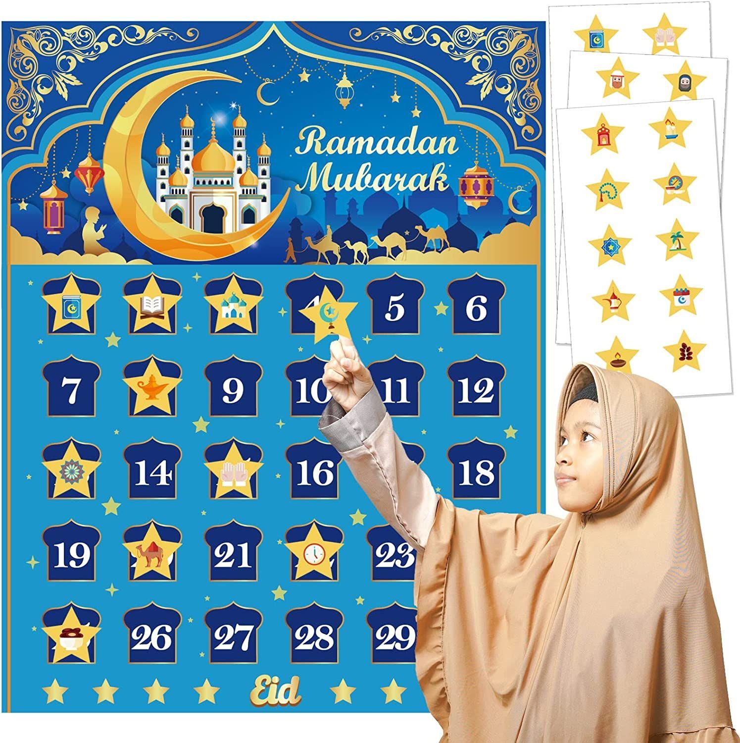 Calendrier du Ramadan avec 30 autocollants et sacs-cadeaux en