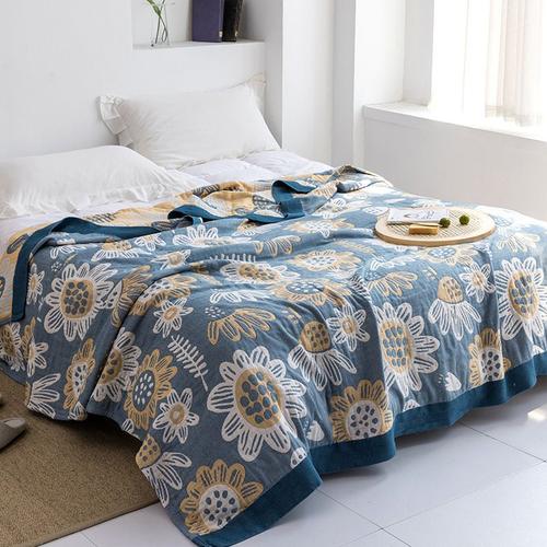 Fleur Bleue - 200x230cm - Couverture De Canapé En Gaze De Coton, Style Nordique Géométrique, Pour Bébé, Adultes, Drap De Literie, Patio, Jardin, Salon, Housse De Chaise, Décoration De Maison