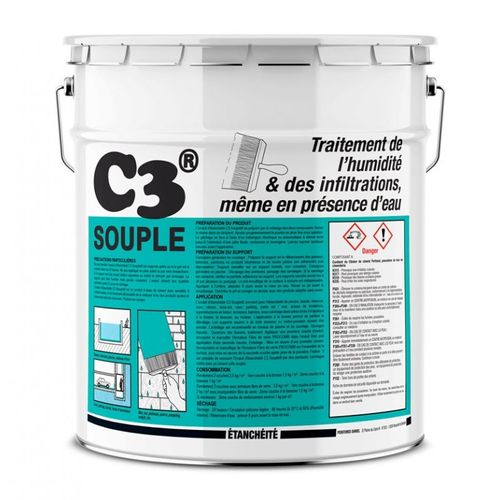 Enduit d'étanchéité souple pour piscine, bassin, cuve, citerne - Enduit de cuvelage flexible sous-sol, cave C3 SOUPLE - PROCOM 35 Kg Gris