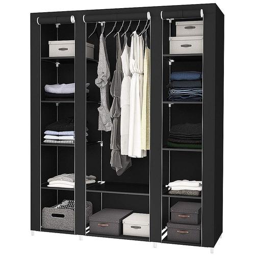 Armoire Penderie Rangement Dressing En Tissu Intissé Penderie Dressing Pliant - Noir