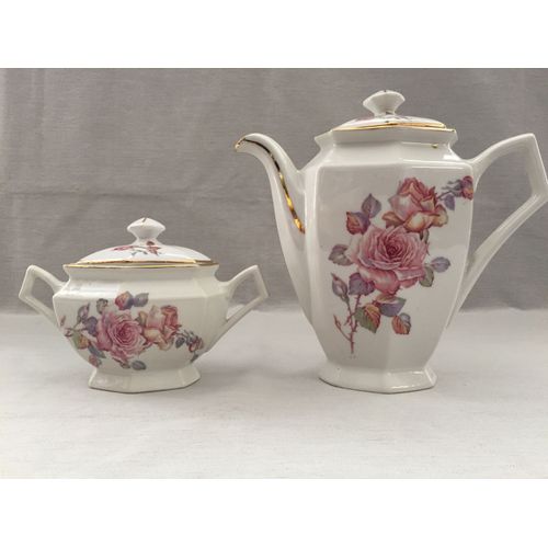 Ancienne Cafetière Theiere Tisanière + Sucrier Porcelaine Art De La Table 1950
