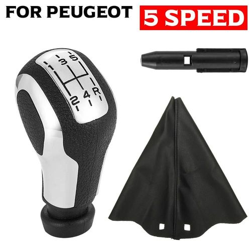 Argent-5 Vitesses - Pommeau De Changement De Vitesse Manuel Abs De Voiture Chromé 5 Vitesses Pour Peugeot 106 206 306 406 107 207 307 407 301 308 2008 Avec Couvercle De Guêtre
