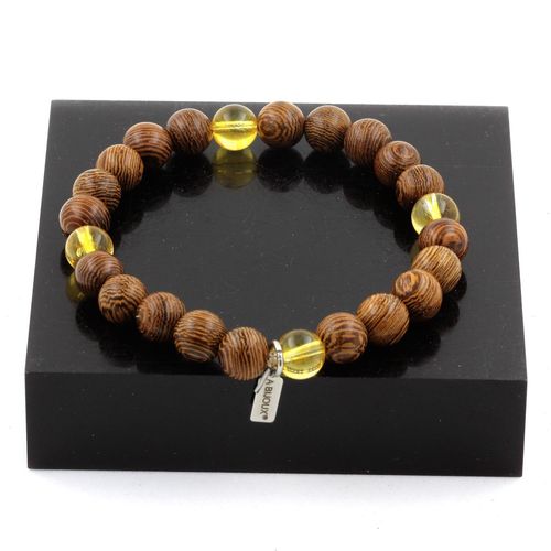 Bracelet Perles Citrine + Bois 8 Mm. Fabriqué En France.