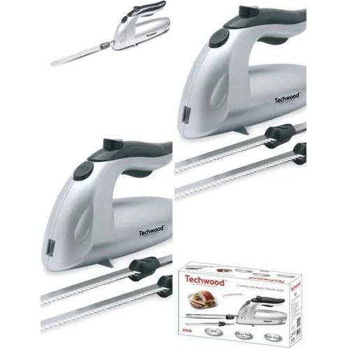 Couteau Électrique Blanc 150w Avec Lame Inox De 24,5cm Decoupe Les Surgeles Bouton Double Securite