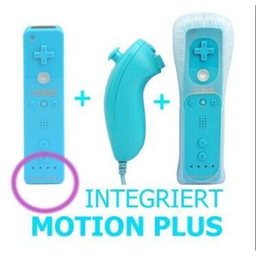 2n1 Manette Wiimote Controller Nunchuk Intégré Motion Plus Pour Nintendo Wii Bleu