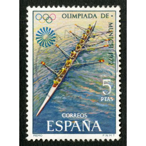 Timbre Oblitéré Espana, Olimpiada De Munich 1972, Correos, 5 Ptas, Remo