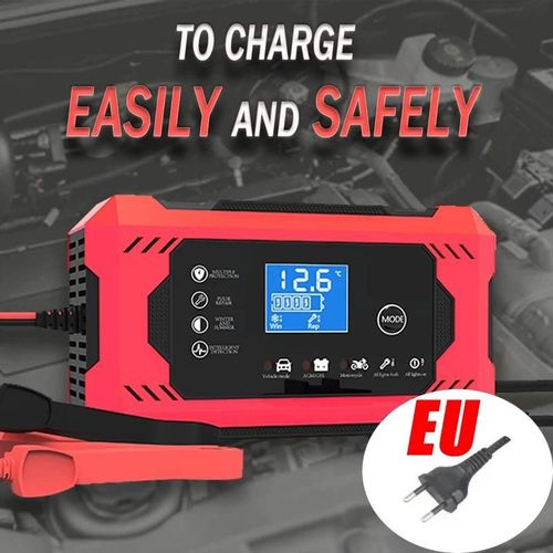 Prise Ue Rouge - Chargeur De Batterie De Voiture 6a 12v, Charge Rapide Intelligente, Type De Réparation'impulsions, Arrêt Automatique, Double Mode, Plomb Acide, Pour Moto Et Camion