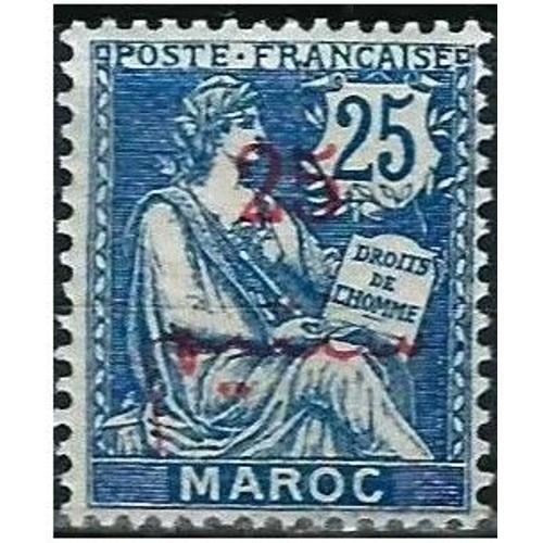 Maroc, Bureaux Français 1911 / 1917, Beau Timbre Yvert 32, Type Mouchon Libellé "Maroc", 25c. Bleu, Surchargé, Neuf*