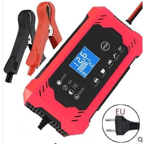 Prise Eu Style2 Rouge - Chargeur De Batterie De Voiture 12v 6a, Charge Rapide Intelligente, Type De Réparation'impulsions, Arrêt Automatique, Double Mode, Plomb Acide, Pour Moto Et Camion