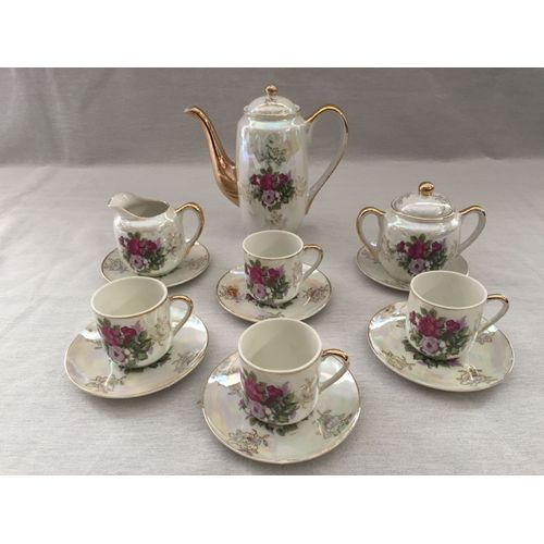 Ancien Service A Café Thé Tisane Porcelaine Fine Irisée Made In Japan 1950