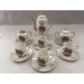 Ancien Service A Café Thé Tisane Porcelaine Fine Irisée Made In Japan 1950