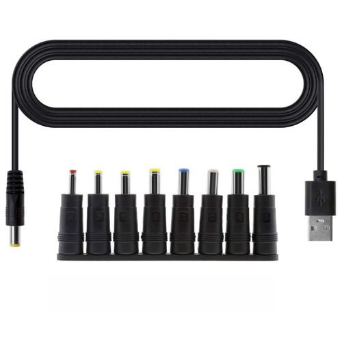 1pc Câble d'alimentation USB vers DC 5.5mm x 2.1mm Prise Jack 1M pour Ordinateurs Portables PC Moniteur Routeur Haut-Parleur avec 8pcs Connecteurs Adaptateur CC