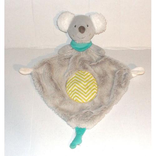 Doudou Koala Tigex Mouchoir Gris Rayé Jaune