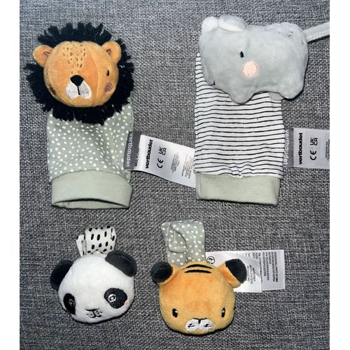 Jouets Éveil Bébé Vertbaudet Savane Lion Rhinocéros Panda Tigre Grelot Pieds Poignets 