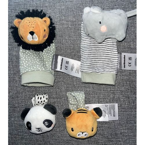 Jouets Éveil Bébé Vertbaudet Savane Lion Rhinocéros Panda Tigre Grelot Pieds Poignets 