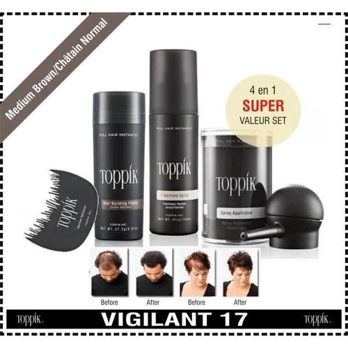 Toppik Kit Complete Fiber Kératine Poudre Densifiante Pour Cheveux Avec Pompe Châtain Normal 