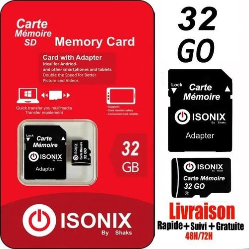 Carte Mémoire Micro-SD 32 go SDHC/SDXC - ISONIX - Class 10