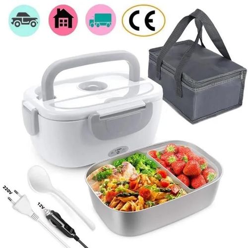 Boîte À Repas Chauffante 1,2l Isotherme Lunch Box Electrique Amovible En Acier Inoxydable Avec Sac De Rangement Pour Voiture Maison