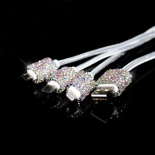 Couleur Ab - Câble Usb 3 En 1 En Cristal De Diamant Pour Iphone, Chargeur De Charge, Câble De Données De Type C, Câble Micro Usb Pour Samsung, Xiaomi Wire