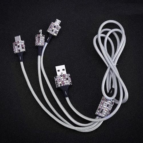 Violet - Câble Usb 3 En 1 En Cristal De Diamant Pour Iphone, Chargeur De Charge, Câble De Données De Type C, Câble Micro Usb Pour Samsung, Xiaomi Wire