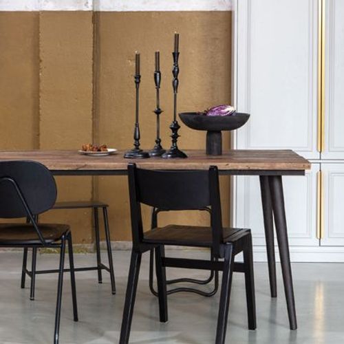 Table À Manger 220x90x77 Cm En Métal Et Plateau En Bois D'orme