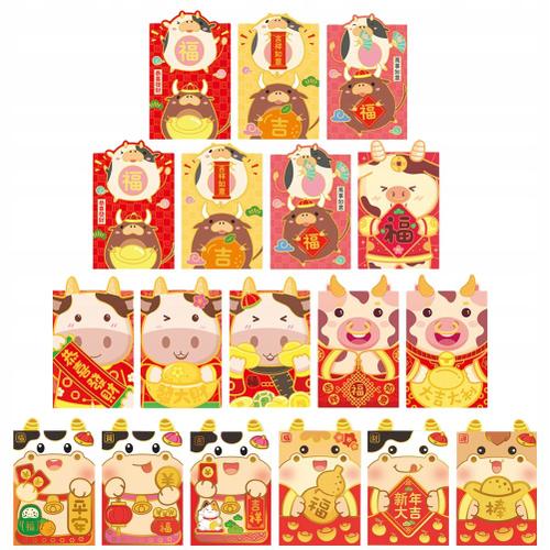 Paquet De 36 Pieces De Dessin Animé Vache Rouge Hong Bao