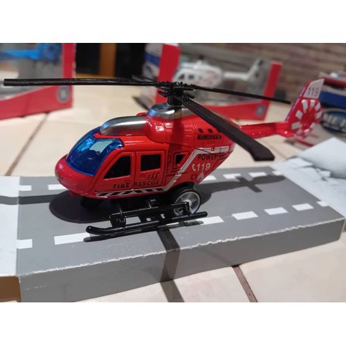 Hélicoptère Métal Pompier Ou Police Bleue Jouet Ou Blanc Ambulance Coffret