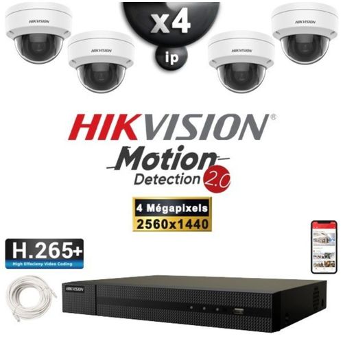 Kit Vidéo Surveillance PRO IP HIKVISION : 4x Caméras POE Dômes IR 30M 4 MP Détection 2.0 + Enregistreur NVR 4 canaux 2000 Go
