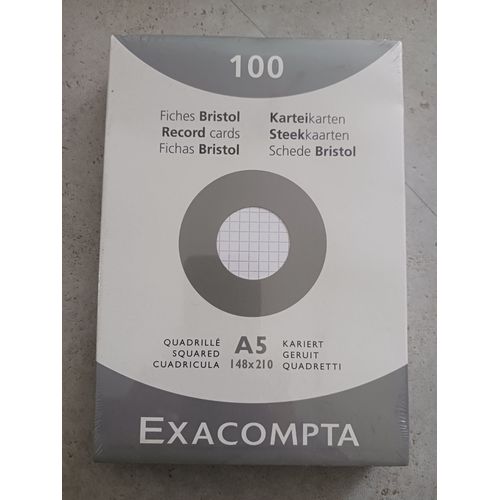 100 Fiches 148 X 220 A5 Bristol Quadrillé 5 X5 Exacompta Filmée