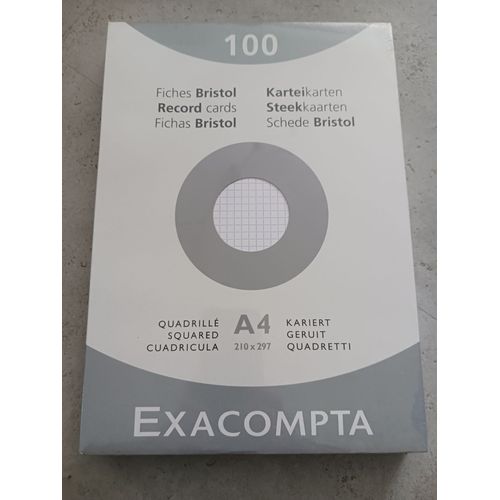 100 Fiches 210 X 297 A4 Bristol Quadrillé 5 X5 Exacompta Filmée