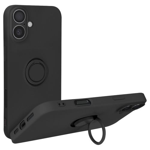 Coque Pour Iphone 16 Plus Bague Support Silicone Flexible Noir