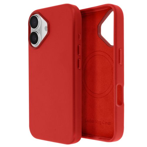 Coque Magsafe Pour Iphone 16 En Cuir Vegan Haute Qualité Rouge