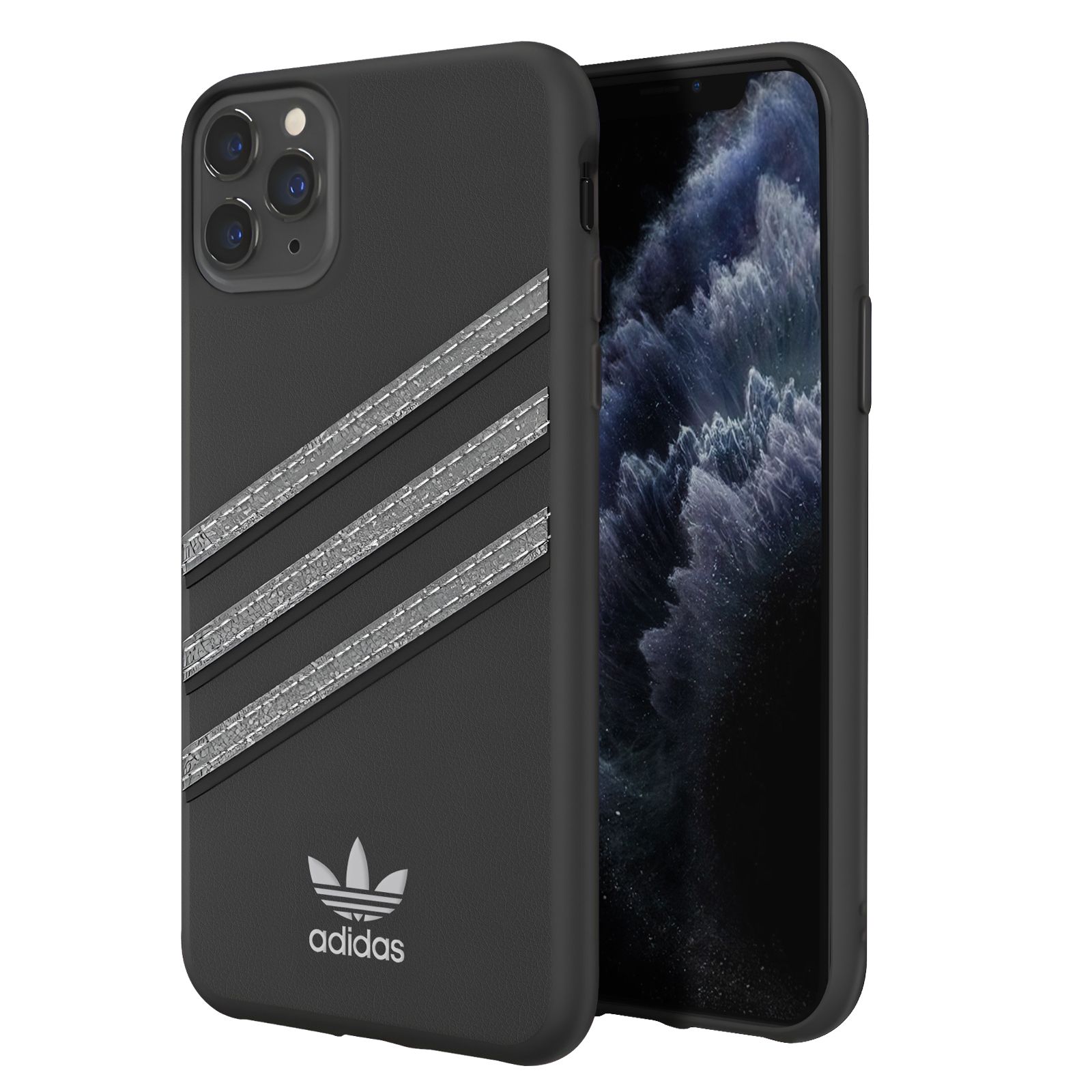 Coque Pour Iphone 11 Pro Max Bords Surélevés 3 Stripes Adidas Noir / Argent