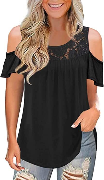 Tee Shirt Femme Manche Courte Dentelle Ete Epaule Nue Tops Rakuten