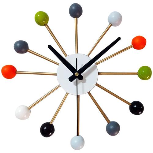 Horloge murale en métal avec boules de bois, décoration moderne pour salon, maison, chambre d'adolescent, décoration de cuisine