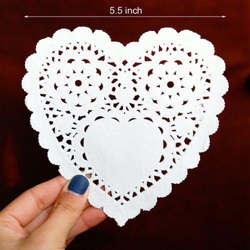 Napperon en papier en forme de c¿ur, 100 pièces, 4 ""5.5"" 10cm 14cm, gâteau blanc, nourriture, dentelle, tapis en papier, décoration de fête de mariage