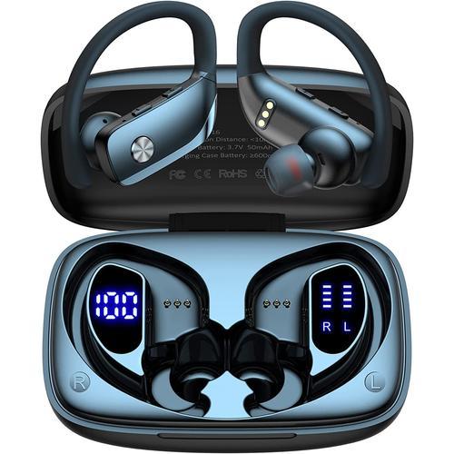 Ecouteur Sans Fil Sportif BMANI Bluetooth 5.1 Etanche IPX5 Son Stereo Autonomie 48h Micro Integre Noir