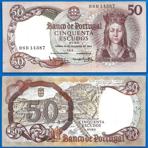 Portugal 50 Escudos 1964 Europe Escudo Billet Reine Isabel