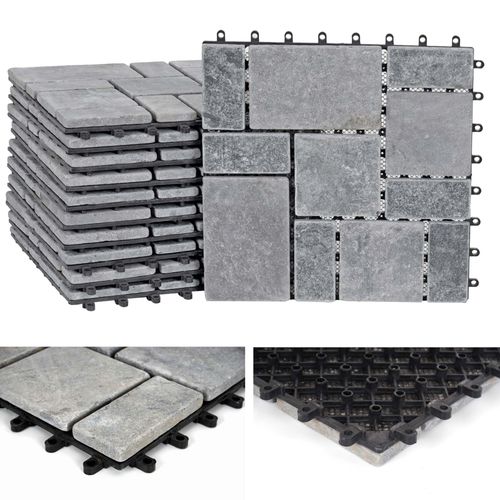 Carreau En Pierre Hwc-K70, Carreau De Sol, Balcon/Terrasse En Pierre Naturelle, 11x 30x30cm = 1m²   Gris Foncé