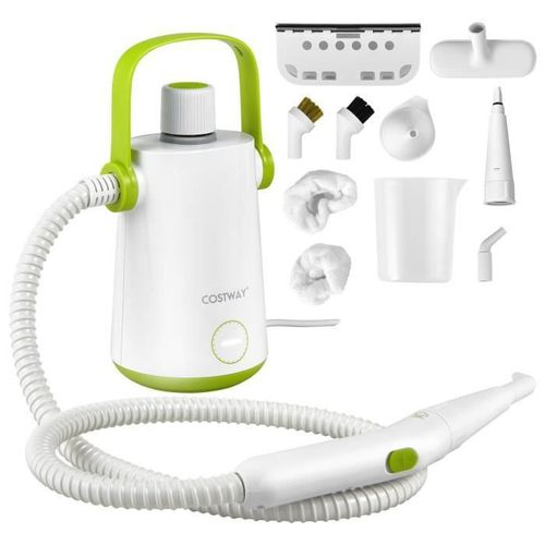 COSTWAY Nettoyeur à Vapeur à Main Portable 1000W Réservoir d'Eau 300 ml 10 Accessoires Température à 95°C Pression 3 Bar Blanc+Vert