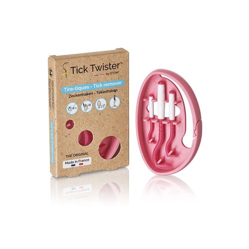 Clipbox Tick Twister® Rose / Tire Tique Pour Humain, Chien, Chat / Pince A Tique X3 Avec Clipbox Et Boîte En Carton Recyclable / Retrait Sans Douleur Et En Quelques Secondes / Fabriqué En France
