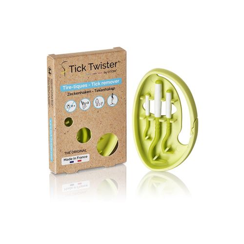 Clipbox Tick Twister® Verte / Tire Tique Pour Humain, Chien, Chat / Pince A Tique X3 Avec Clipbox Et Boîte En Carton Recyclable / Retrait Sans Douleur Et En Quelques Secondes / Fabriqué En France