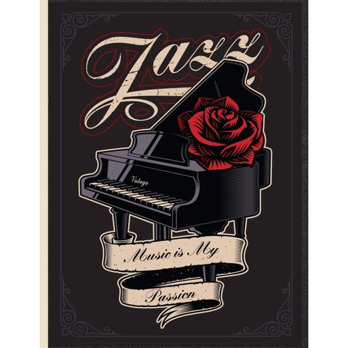 Vintage Piano With Rose : Jazz : Music In My Passion: 8.5 X 11 College Ruled Notebook