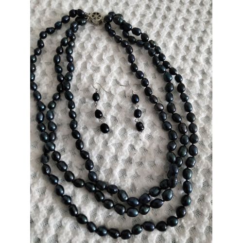 Collier+Boucles D'oreille Bleus Marine