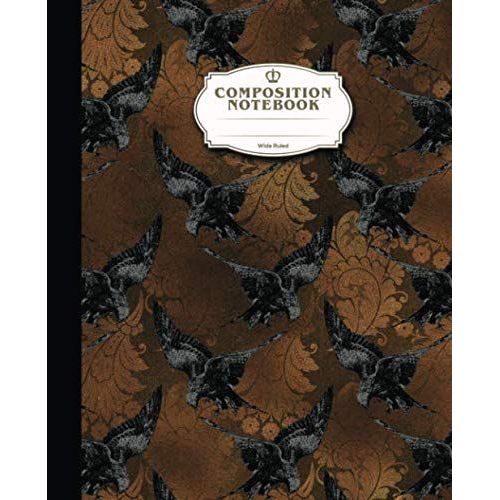 Composition Notebook Wide Ruled: Copper Swirls Elements And Raven Notebooks For Girls Women Man Teens Kids School Teacher Writing Notes Journal