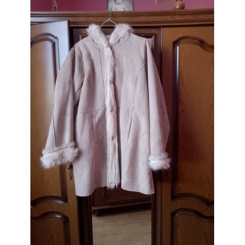Manteau Hiver Fourrure Synthétique Imitation Cuir Beige Foncé Neuf Cadeau Jamais Porté