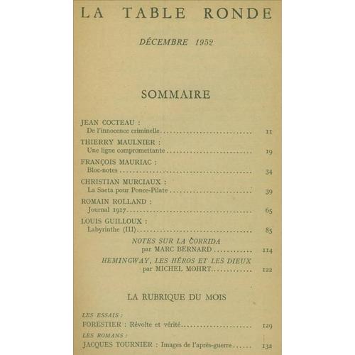 Table Ronde N° 60 Jean Cocteau - Thierry Maulnier - Francois Mauriac - Christian Murciaux - Romain Rolland- Louis Guilloux